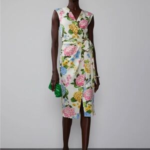 NWT New York & Company Ivory Pink and Yellow Floral Print Wrap Midi Dress sz XL